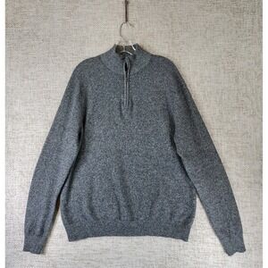 Qi 100% Cashmere 1/4 Zip Pullover Sweater Mens L Charcoal Soft Preppy *Flaw